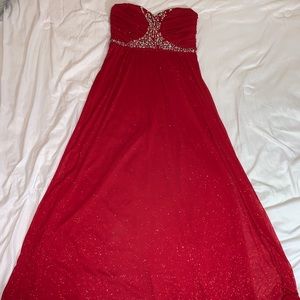 Maxi Strapless Red Sweetheart Dress Rhinestone